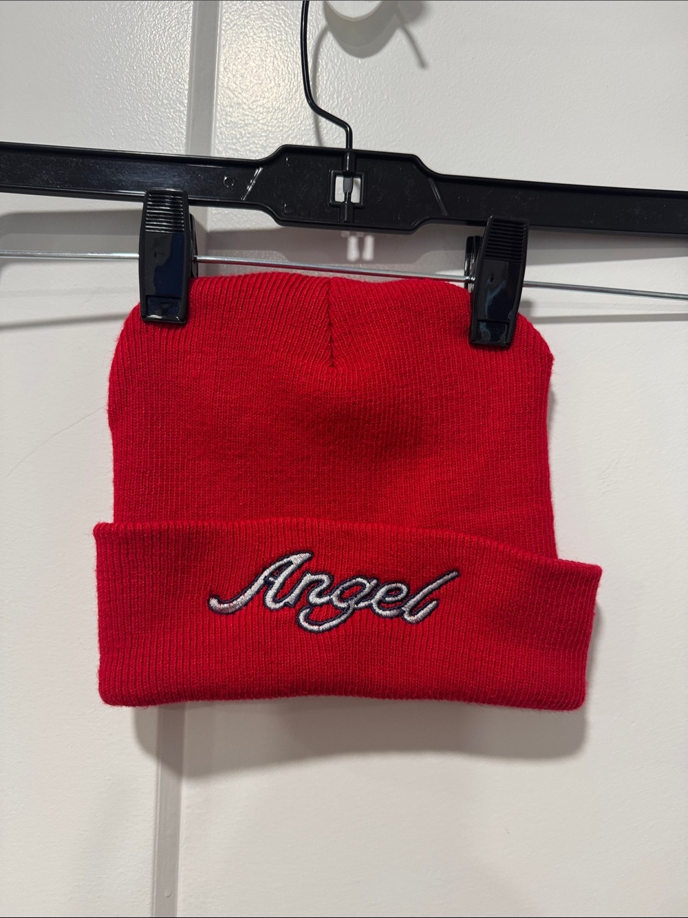 Red 'Angel' Embroidered Knit Beanie - Women's Hat